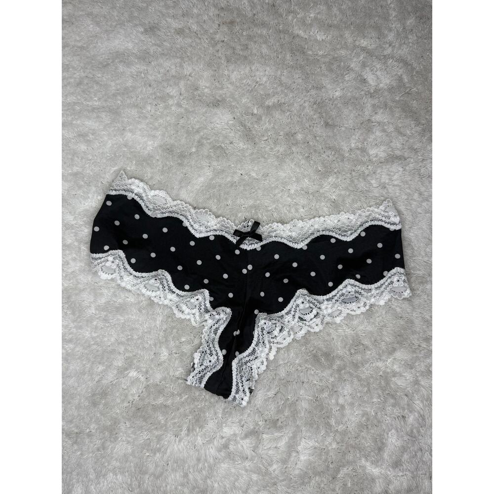 NWT Victoria’s Secret Black White Polka Dot Lace Cheeky S 2014 Bow